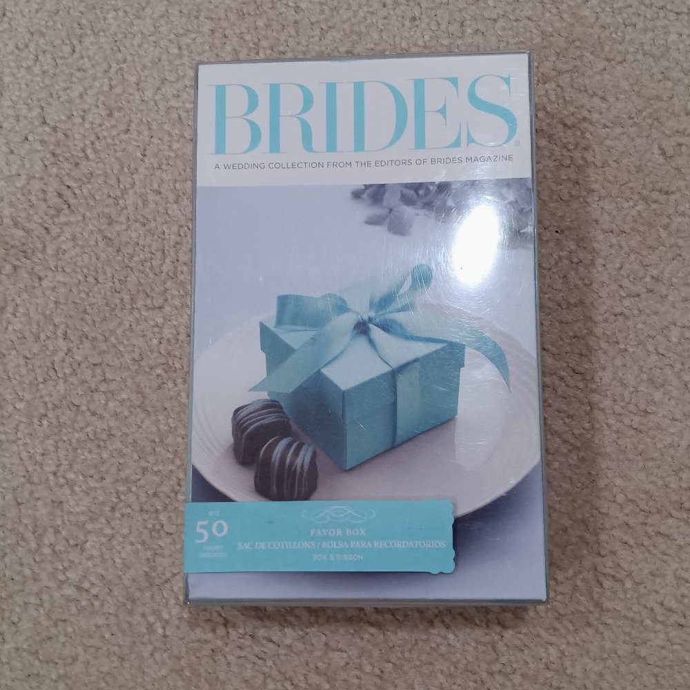 Brides Wedding Collection Blue Favor Box Kit with Ribbons: 49ct OPEN BOX
